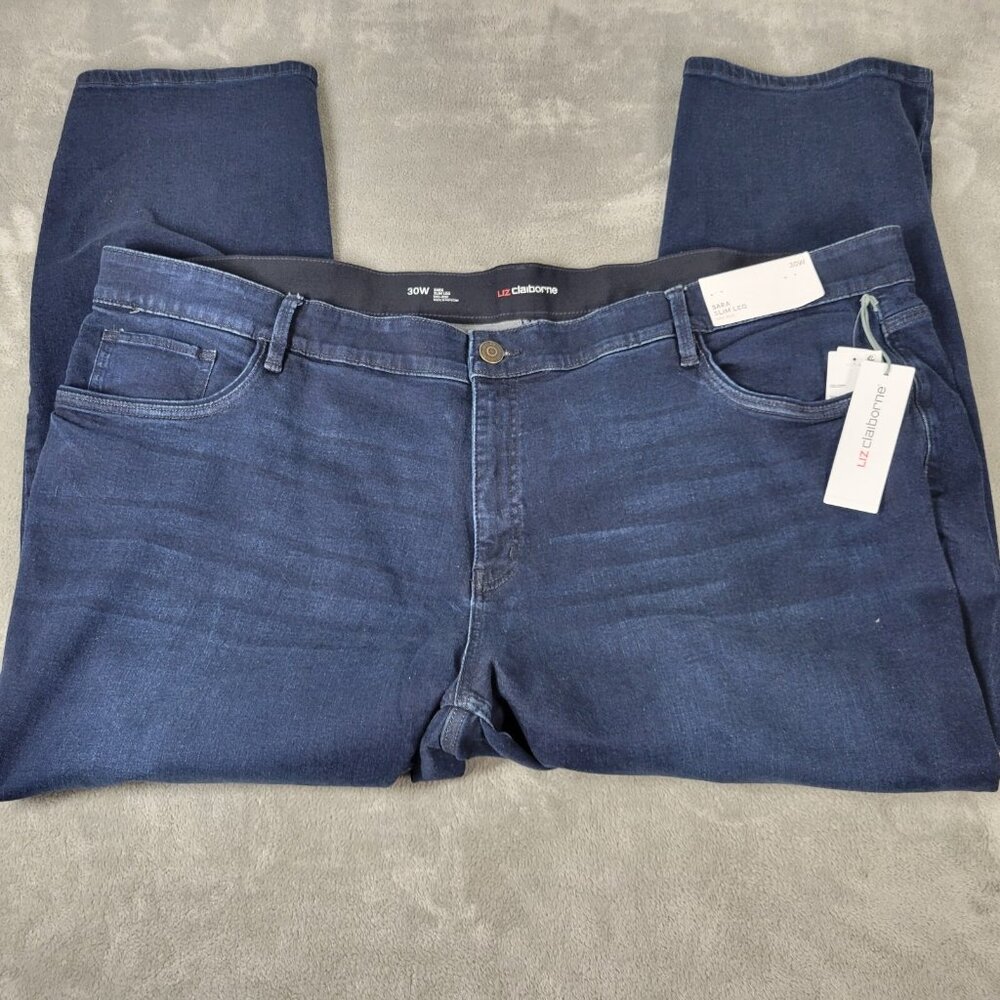 Liz Claiborne Women's Plus 30W Dark Wash Jeans Straight Leg Stretch SL24E
